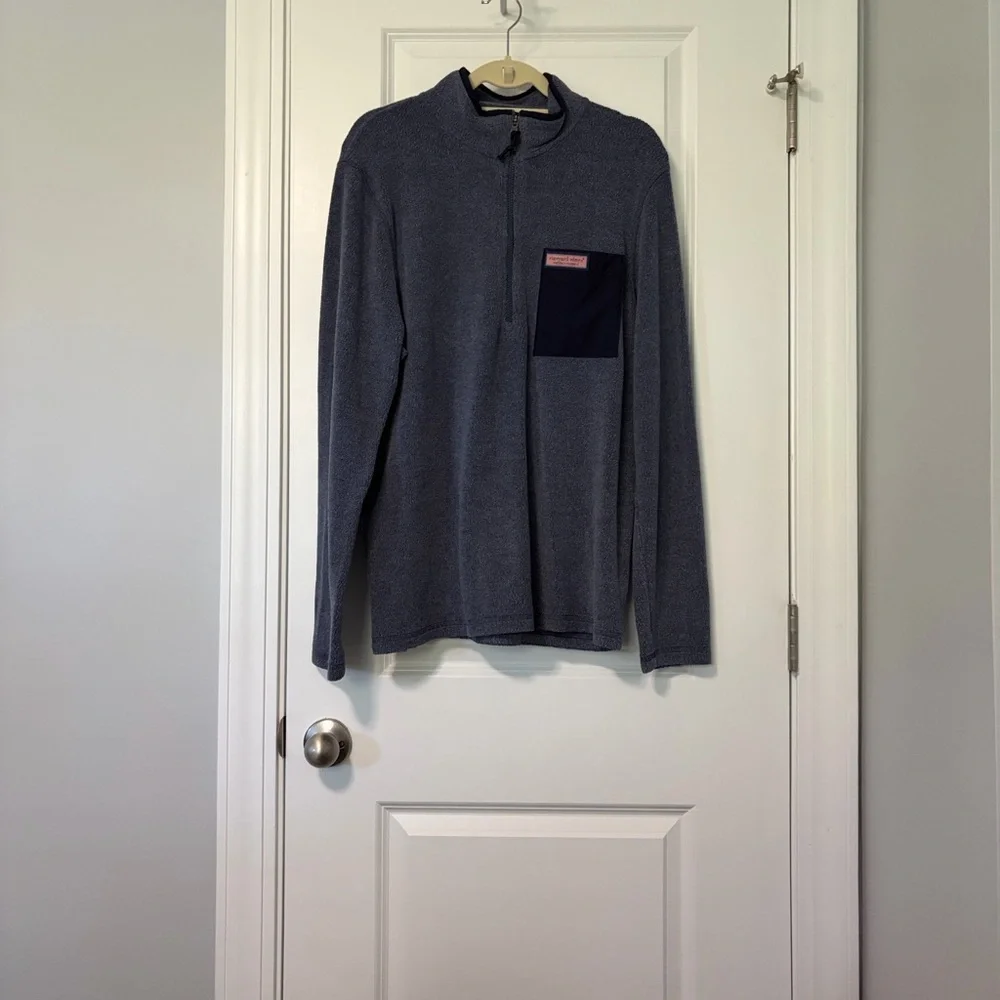 Vineyard Vines Men's Navy Sherpa-lined Quarter-Zip - Picture 3 of 6